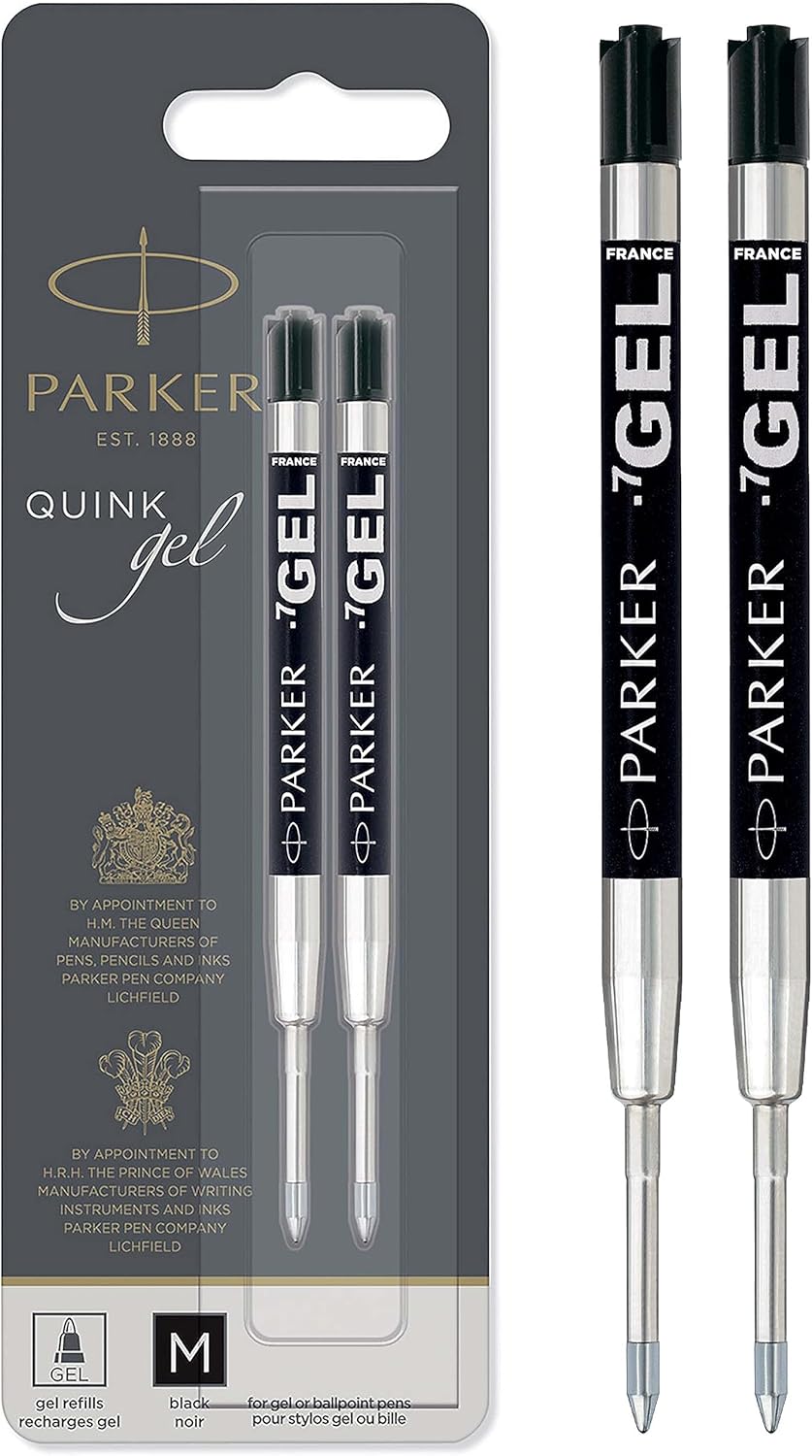 Parker Refill for Parker Retractable Gel Ink Roller Ball Pens, Medium Conical Tip, Black Ink, 2/Pack 